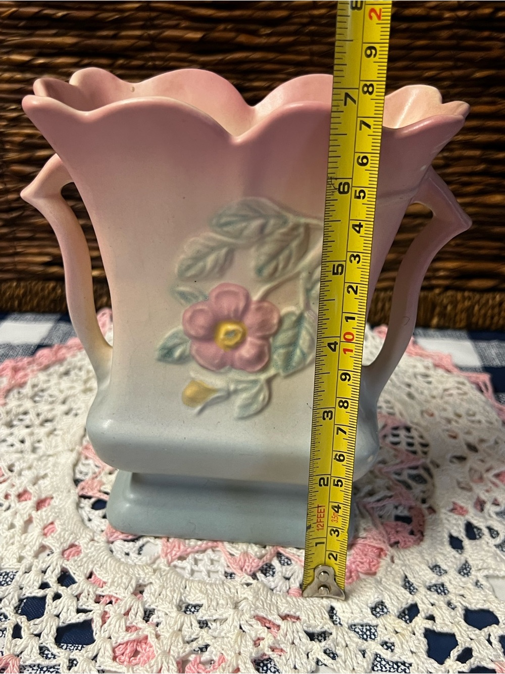 Vintage Hull Art Pottery Dogwood Vase Blue and Pink - Picture 8 of 9